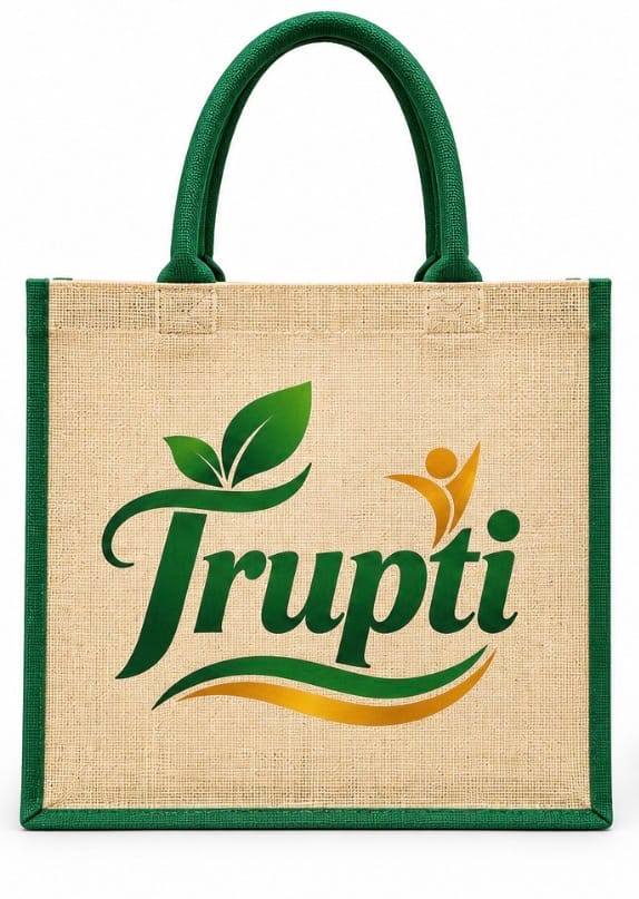 Trupti Eco-Friendly Jute Bag with Green Handles and Piping