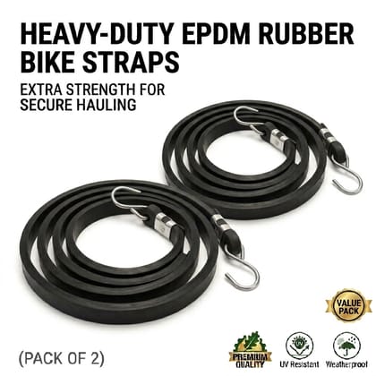 Heavy Duty Rubber Rope with Steel Hooks - Tie Down Bungee Cord for Bike & Luggage