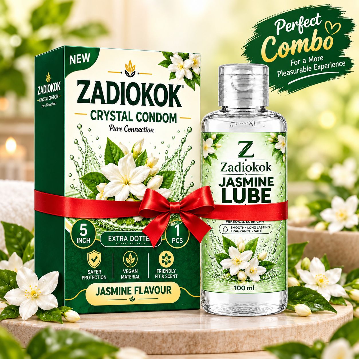 ZADIOKOK 5 Inch Extra Dotted Crystal Condom Reusable Condom with 100 ml Jasmine Lube Combo