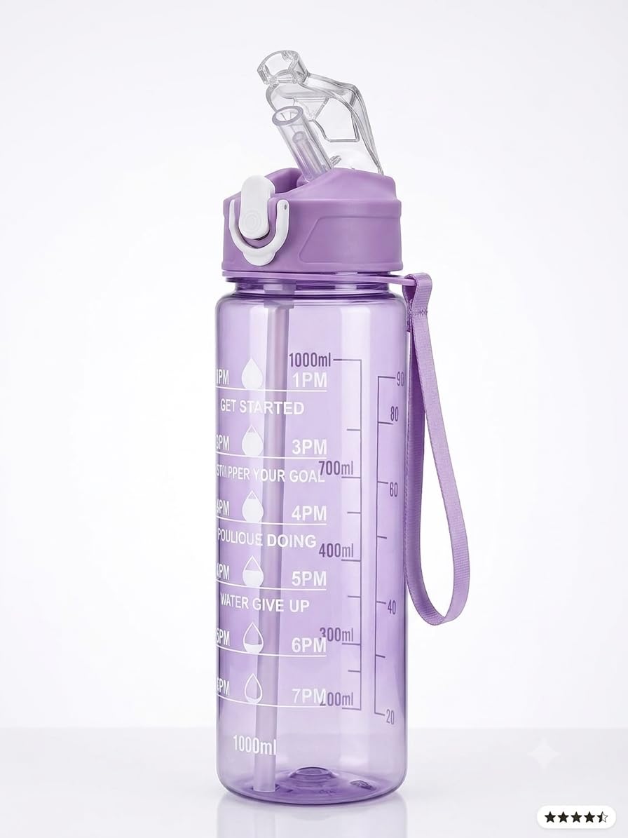 Transparent Motivational Water Bottle (900 ML) with Time Marker, Leakproof, Durable, Time Marker 