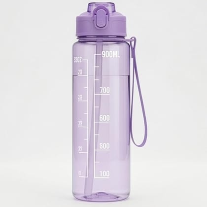 Transparent Motivational Water Bottle (900 ML) with Time Marker, Leakproof, Durable, Time Marker | Non-Toxic Bottle for Fitness, Gym, office, School , Indoor/Outdoor Bottle 