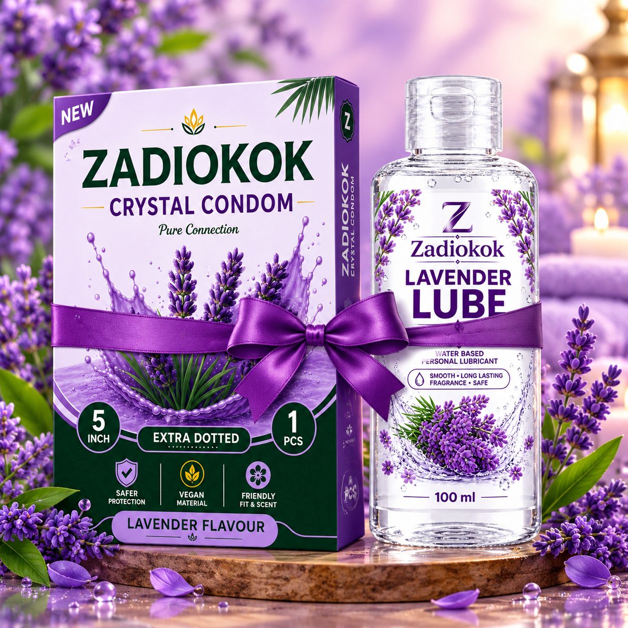 ZADIOKOK 5 Inch Extra Dotted Crystal Condom Reusable Condom with 100 ml Lavender Lube Combo