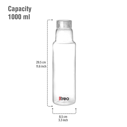 Treo By Milton Borosilicate Clarisma 1000 Glass Fridge Water Bottle, Leak-Proof & Durable, Wide Mouth for Easy Cleaning, Transparent Design, Suitable for Hot & Cold Beverages,Home & Office Use,1000 ml