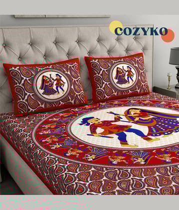 COZYKO Cotton 1 Double Bedsheet with 2 Pillow Covers ( Multicolor )