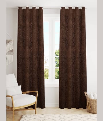 Homefab India SelfDesign Blackout Eyelet Long Door Curtain 9ft (Pack of 2) - Brown
