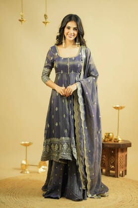 Swastika Premium Tissue Slit Anarkali with skirt-L