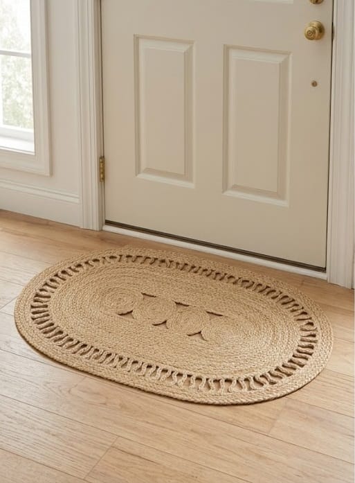 Natural Oval Jute Table Mat with Loop Trim