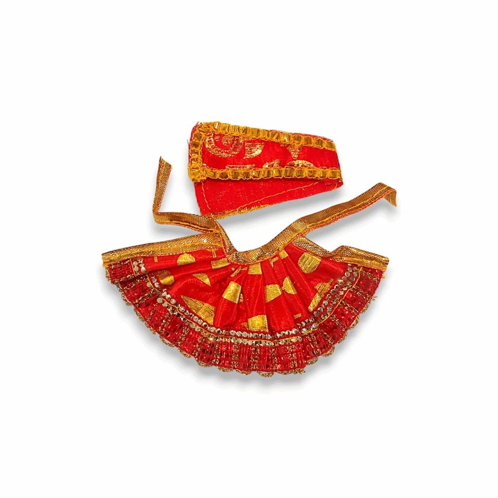 Red and Gold Laddu Gopal Deity Dress Set with Matching Headpiece