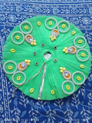 Green Net Deity Dress with Cowrie & Pearls for Krishna Idol