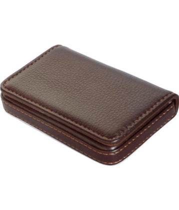 DARK BROWN STITCHED PU Leather ATM Credit Debit Business ID memory Card Holder Wallet for Men & Women - Brown