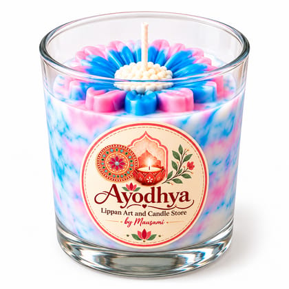 Ayodhya Handcrafted Floral Scented-Style Candle in Glass Jar | Decorative Flower Candle for Home Décor, Bedroom, Living Room & Gifting