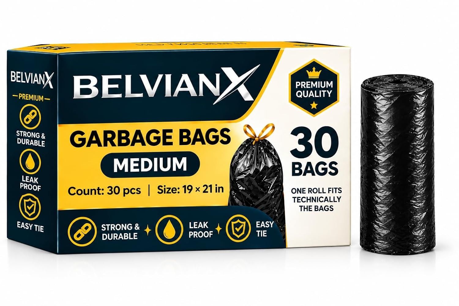 Medium 19 * 21 Garbage Bags, Black, Pack of 1, 30
