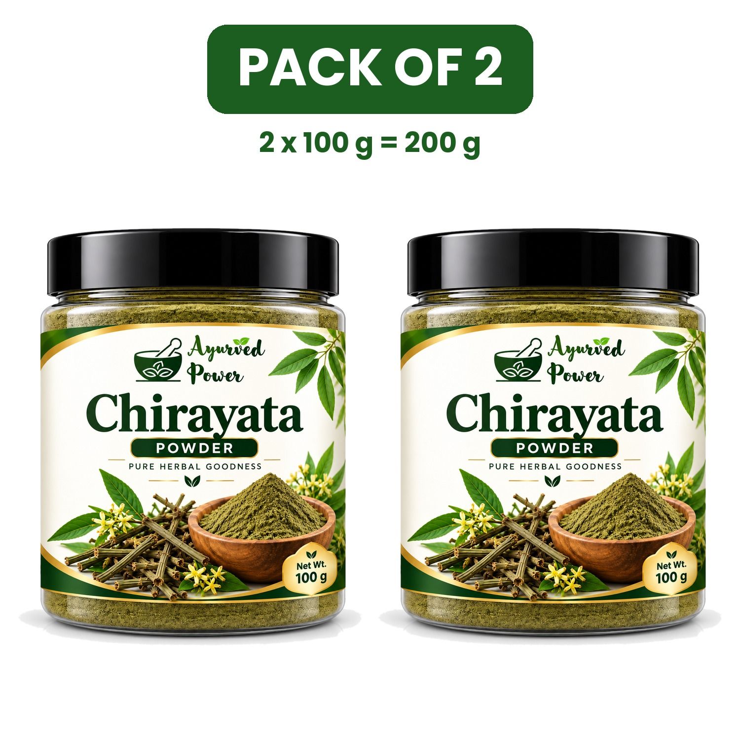 Ayurved Power Chirayata Powder 200g (Pack of 2 x 100g) - Pure Chirata / Swertia Chirata Churna for Liver Health, Digestion & Detox | Ayurvedic Herbal Powder