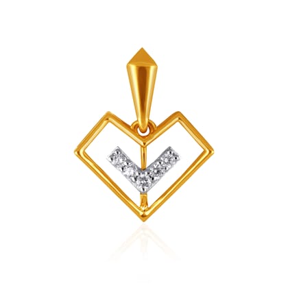 Senco Gold Angular Heart Diamond Pendant (14K Yellow Gold /FG-SI /0.7 g /0.05 Ct)