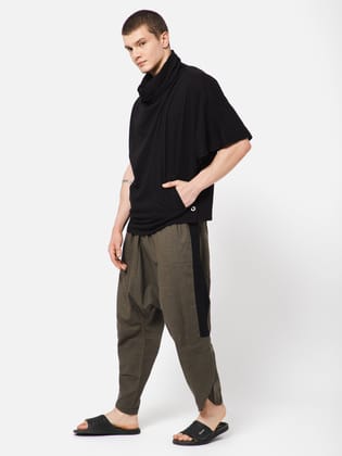 Punk Side Panel Olive Drop Crotch Trouser-S / Olive / SIDE-PANEL-OLV