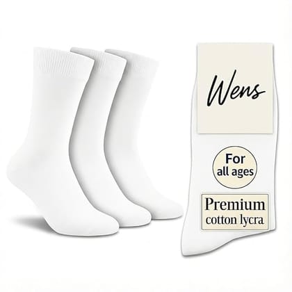 Wens Plain School Socks for Girls, Boys, Kids & Men of All Ages (Pack of 3) | Heavy Elastic, Streachable & Comfortable Fit | Calf Length Uniform Socks | Anti Bacterial & Anti Odour