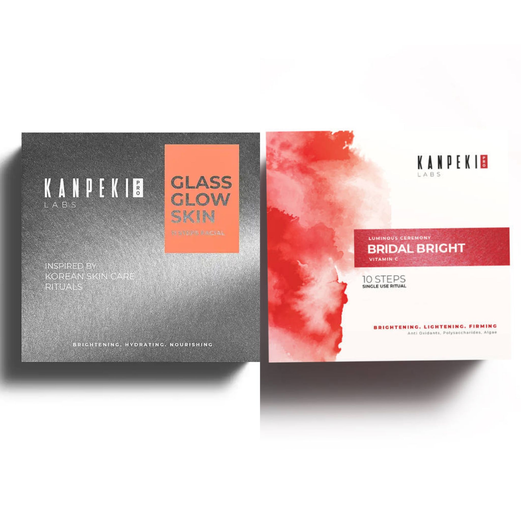 Kanpeki 11 Steps Glass Glow Skin Korean Skincare Rituals Facial kit (312gm) + Kanpeki 10 Step Bridal Facial kit with Vit C for Glow, Tan Removal & Even Tone (210gm) Pack of 2