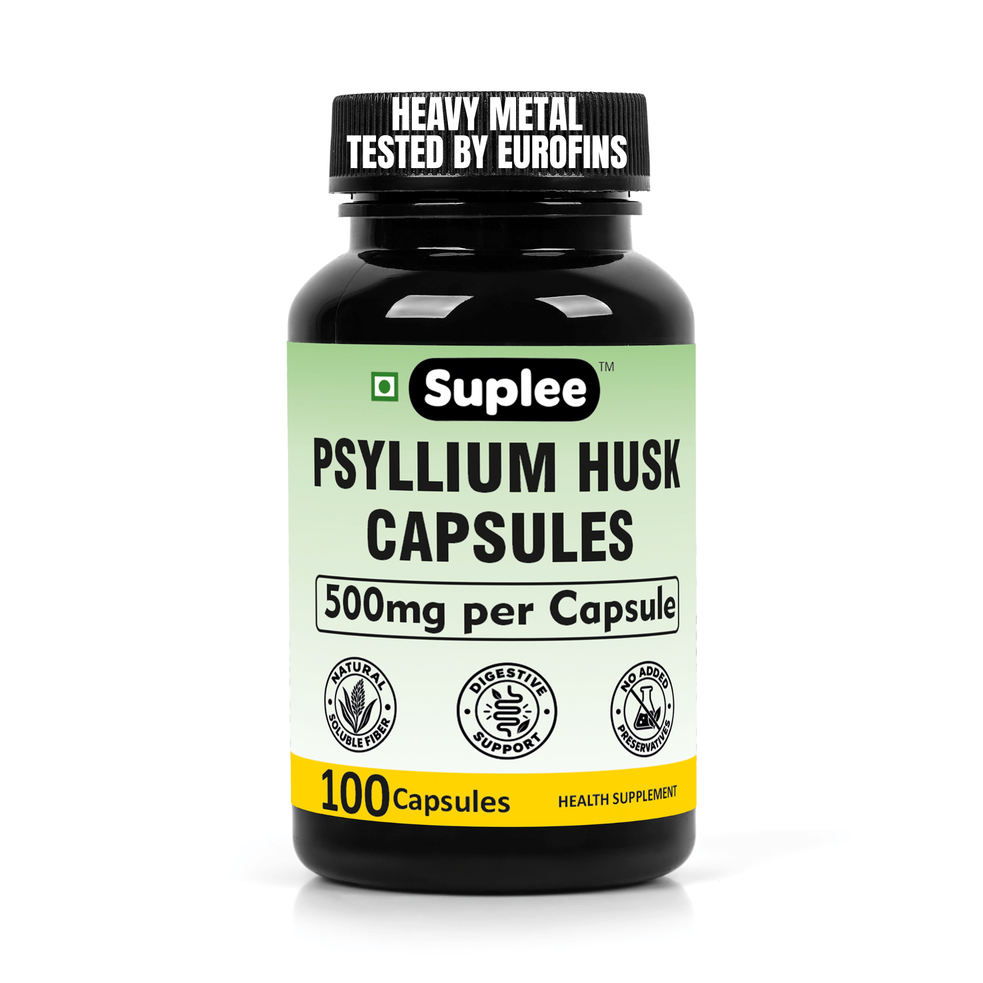 Suplee Psyllium Husk Capsules 500 mg | Isabgol Fiber Supplement | 100 Veg Capsules