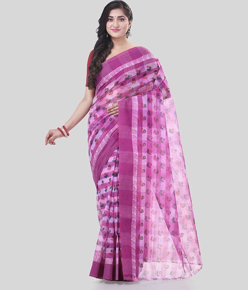 Desh Bidesh Cotton Woven Saree Without Blouse Piece ( Purple )