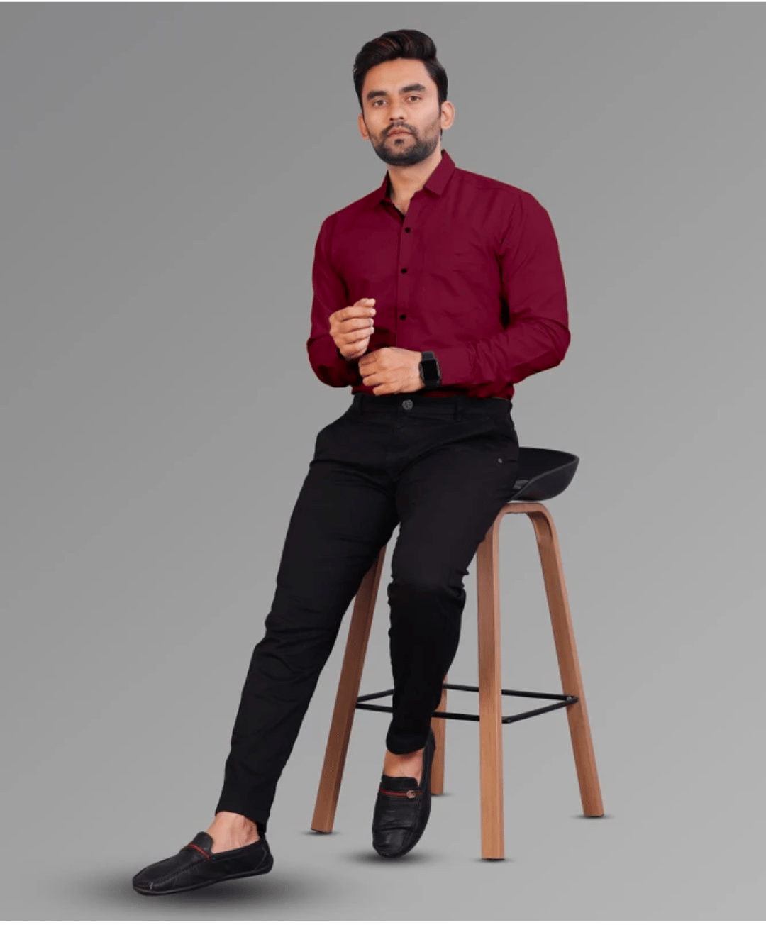 Unbraided Men's Solid Maroon Cotton Casual Shirt