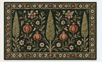 Dark Green Persian Area Rug with Pomegranate and Cypress Pattern