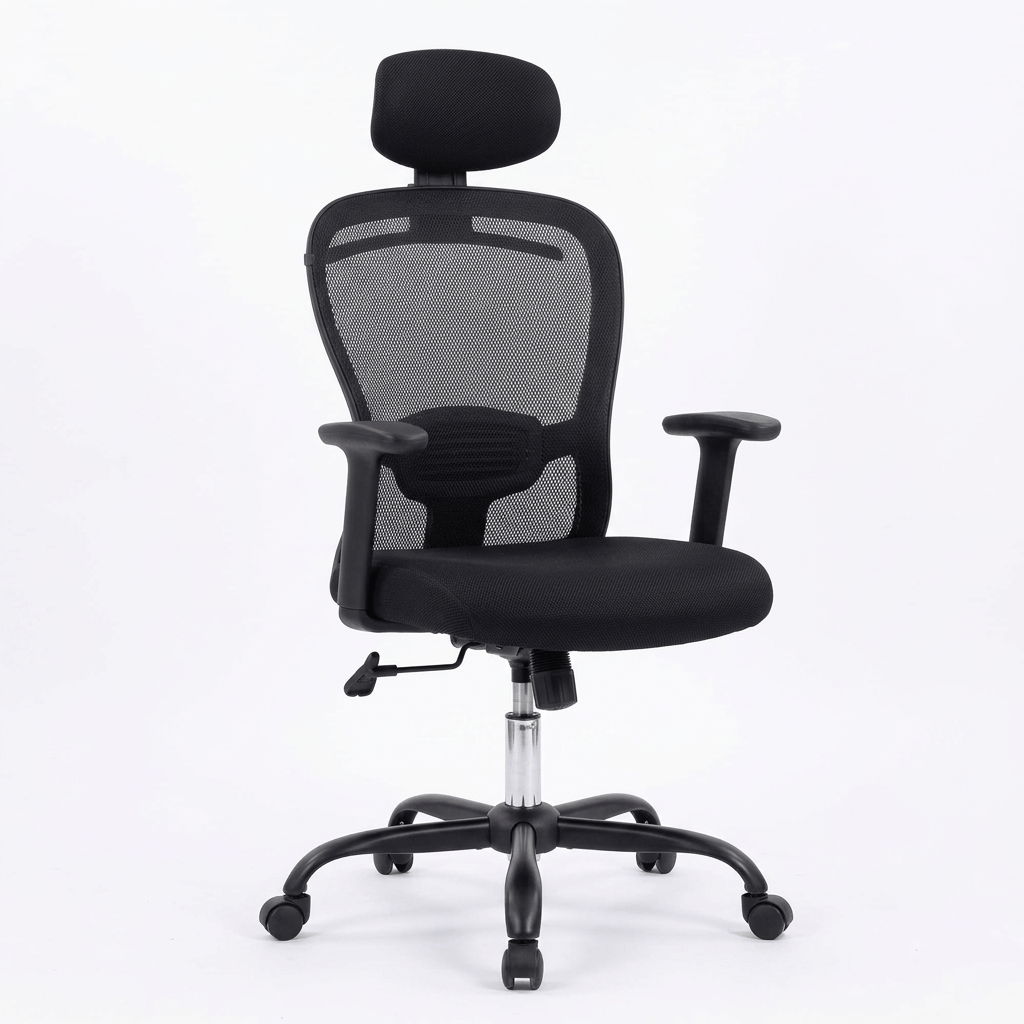 Ergonomic Mesh Office Chair with Headrest and Lumbar Support - Black