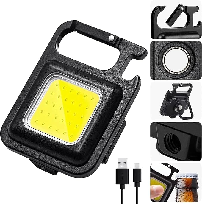 Rechargeable COB LED Work Light with Clip, Hook, USB Charging & Portable Stand