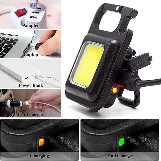 800 Lumens Rechargeable COB Keychain Flashlight with Bottle Opener and Magnet