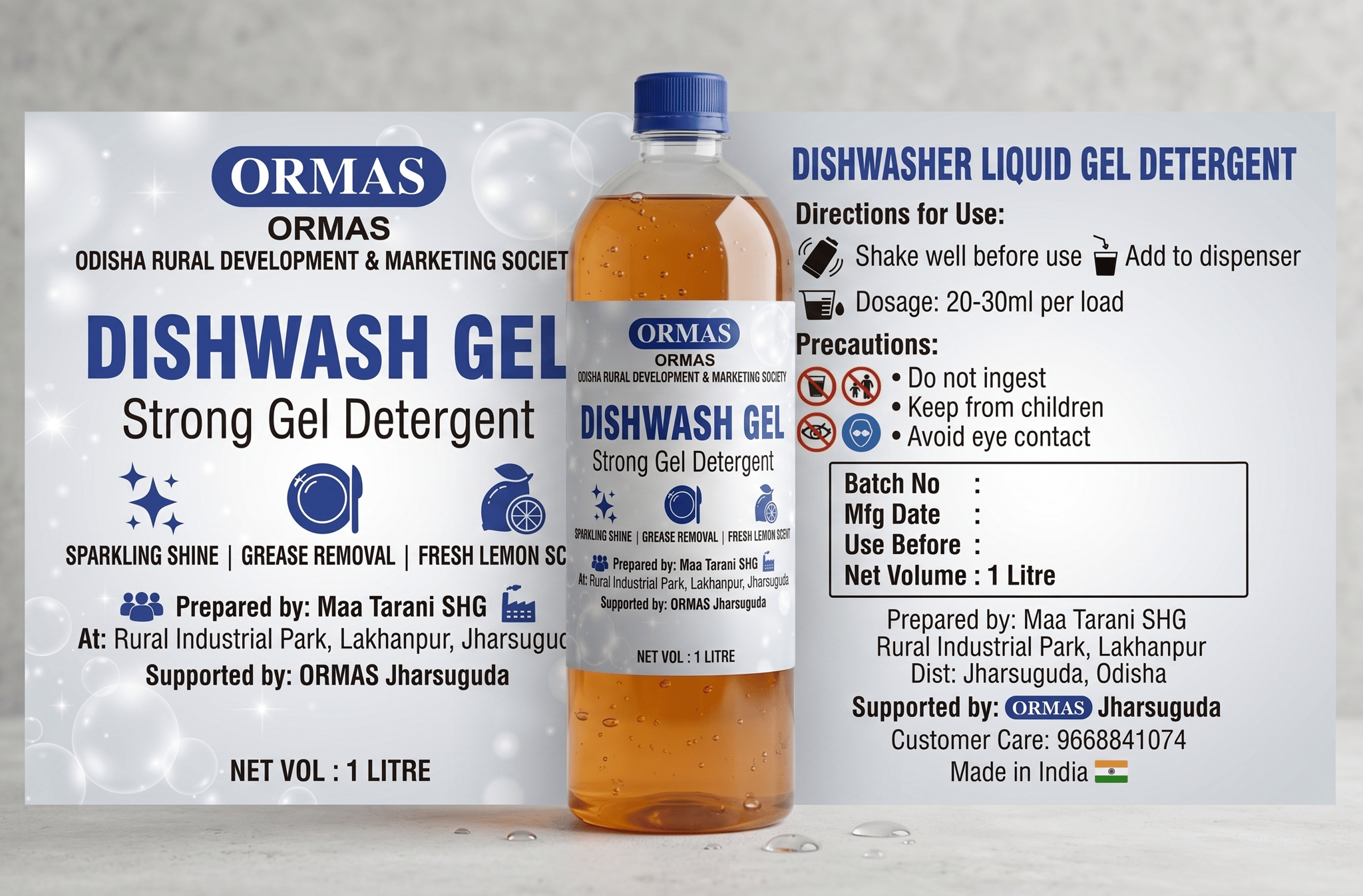ORMAS Dishwash Gel (1 Litre) – Strong Lemon Detergent