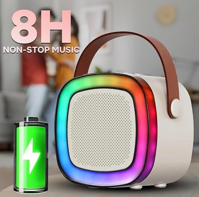 All-in-One Karaoke Machine with Wireless Microphone, Portable Bluetooth Speaker, RGB Dancing Lights & Voice Effects – Pink