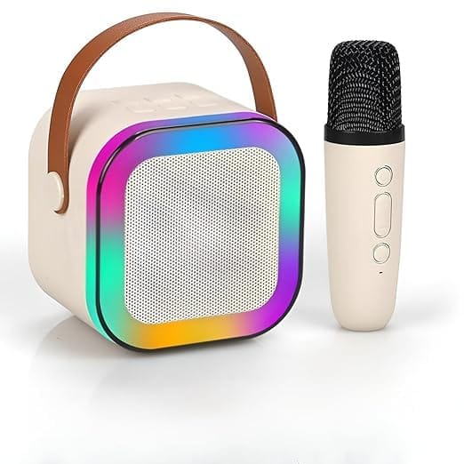 All-in-One Karaoke Machine with Wireless Microphone, Portable Bluetooth Speaker, RGB Dancing Lights & Voice Effects – Pink