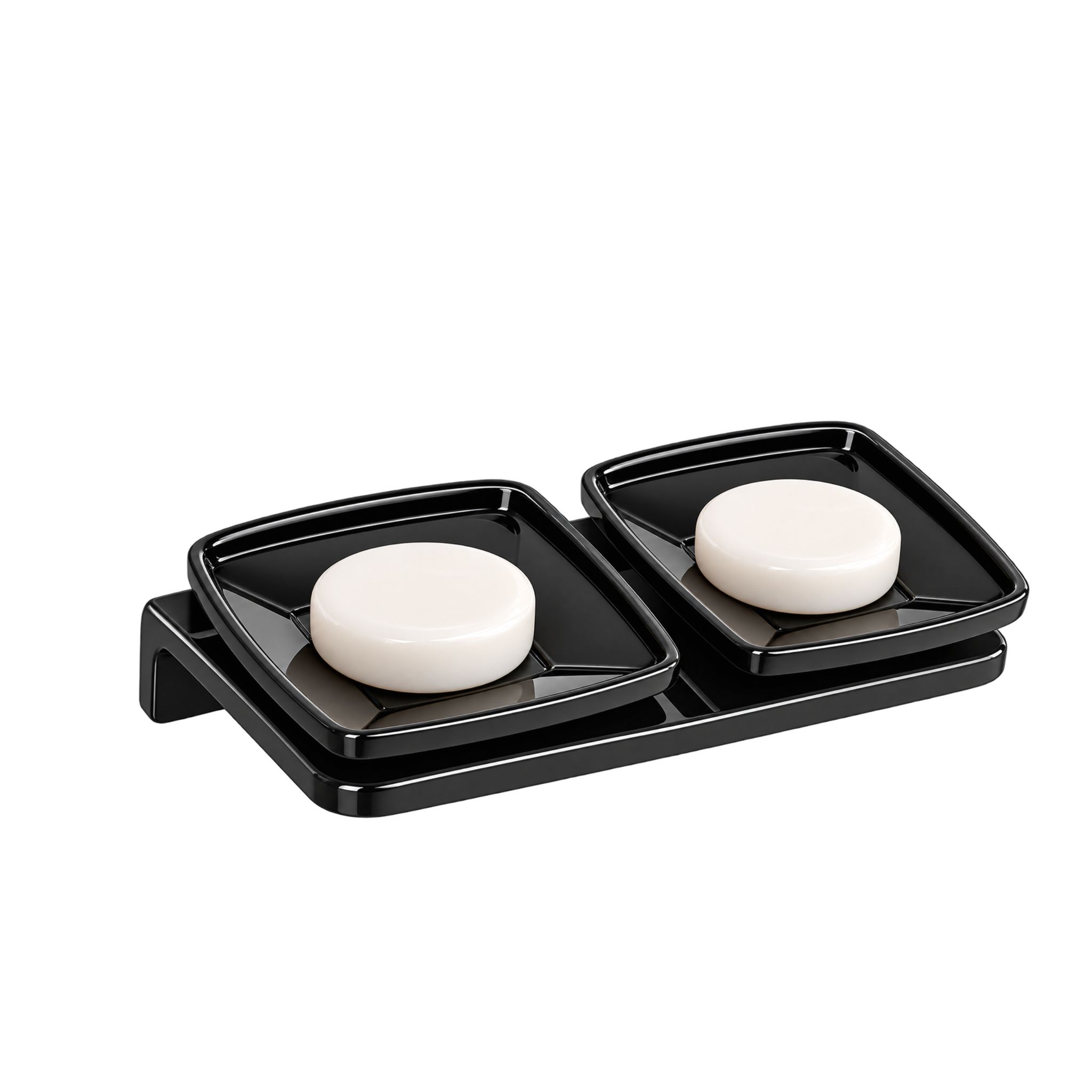 Black Double Soap Dish Unbreakable Abs Rectangular Ceramic Finish (RB-116)
