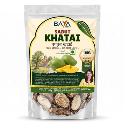 Baya India Pure Sun-Dried Raw Mango Slices | Desi Sukha Aam/Sabut Khatai | Natural Aam Ki Phali for Cooking & Masala 400g