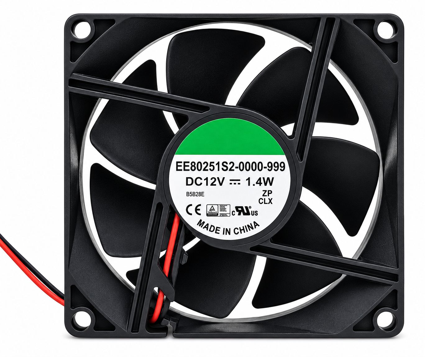 12V DC 80mm CPU Cooling Fan, 1.4W Brushless Ventilation Fan with 2-Pin Connector, Red & Black Wire for Computer Cases, Power Supplies and Electronic Equipment