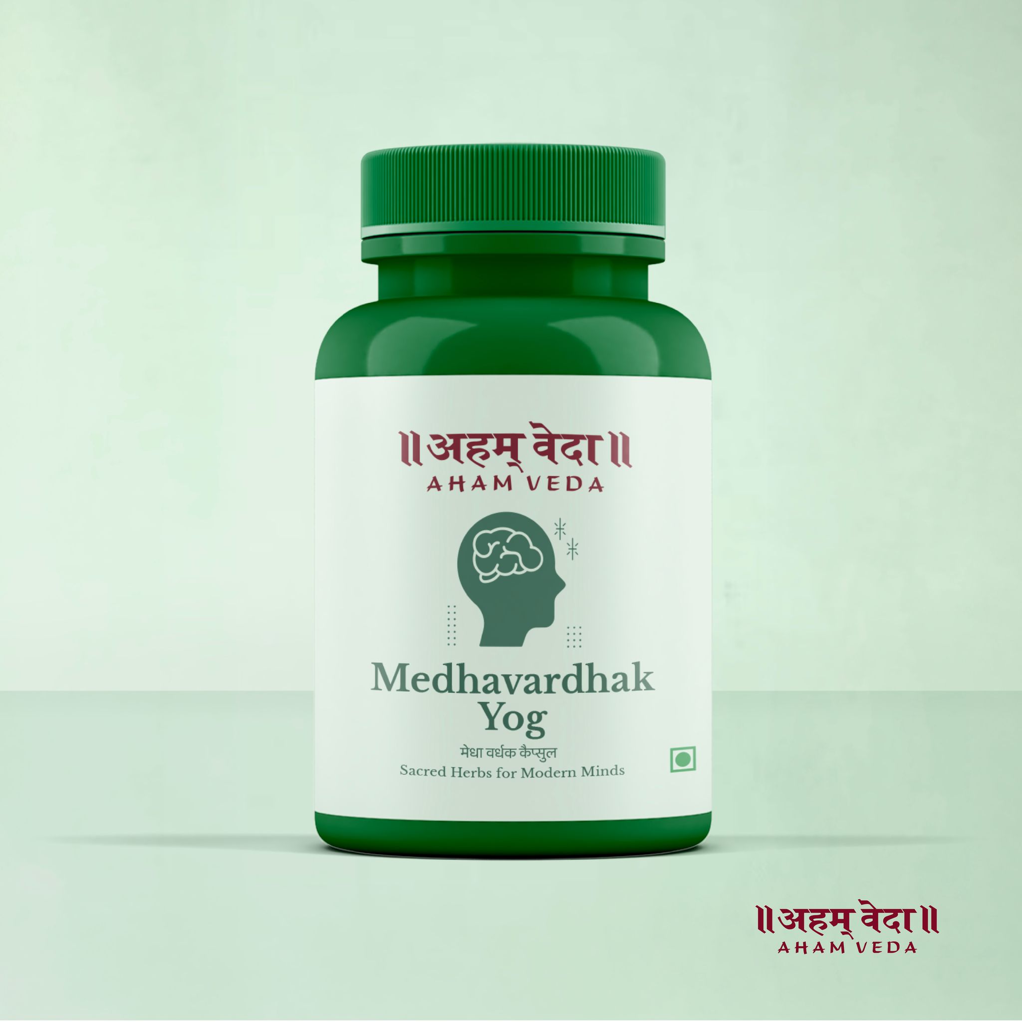 Ayurvedic Brain Tonic Capsules for Memory, Focus & Mental Wellness | Brahmi + 5 potent Medhya Rasayana Herbs | 100% Herbal, Non-Habit Forming | 60 Veg Capsules, Medhavardhak Yog by AhamVeda