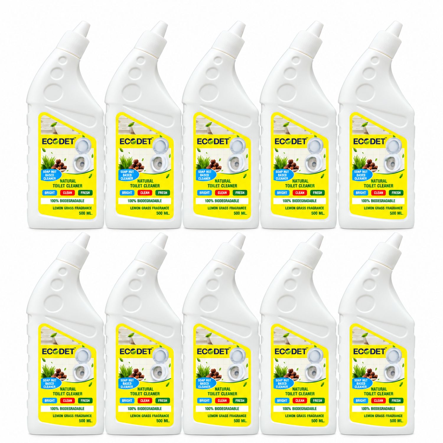 ECODET Natural Toilet Cleaner - 500 ml - 10 Pcs Combo Pack (5 litres)