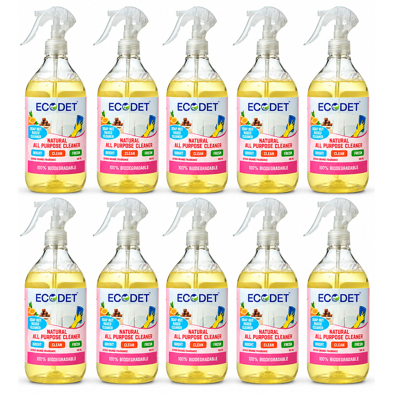 ECODET Natural All Purpose Cleaner - 500 ml - 10 Pcs Combo Pack (5 litres)