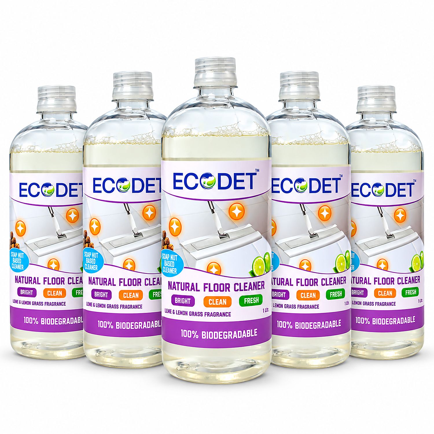ECODET Natural Floor Cleaner - 1 litre - 5 Pcs Combo Pack (5 litres)