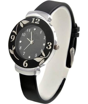 Shivark Black Leather Analog Womens Watch