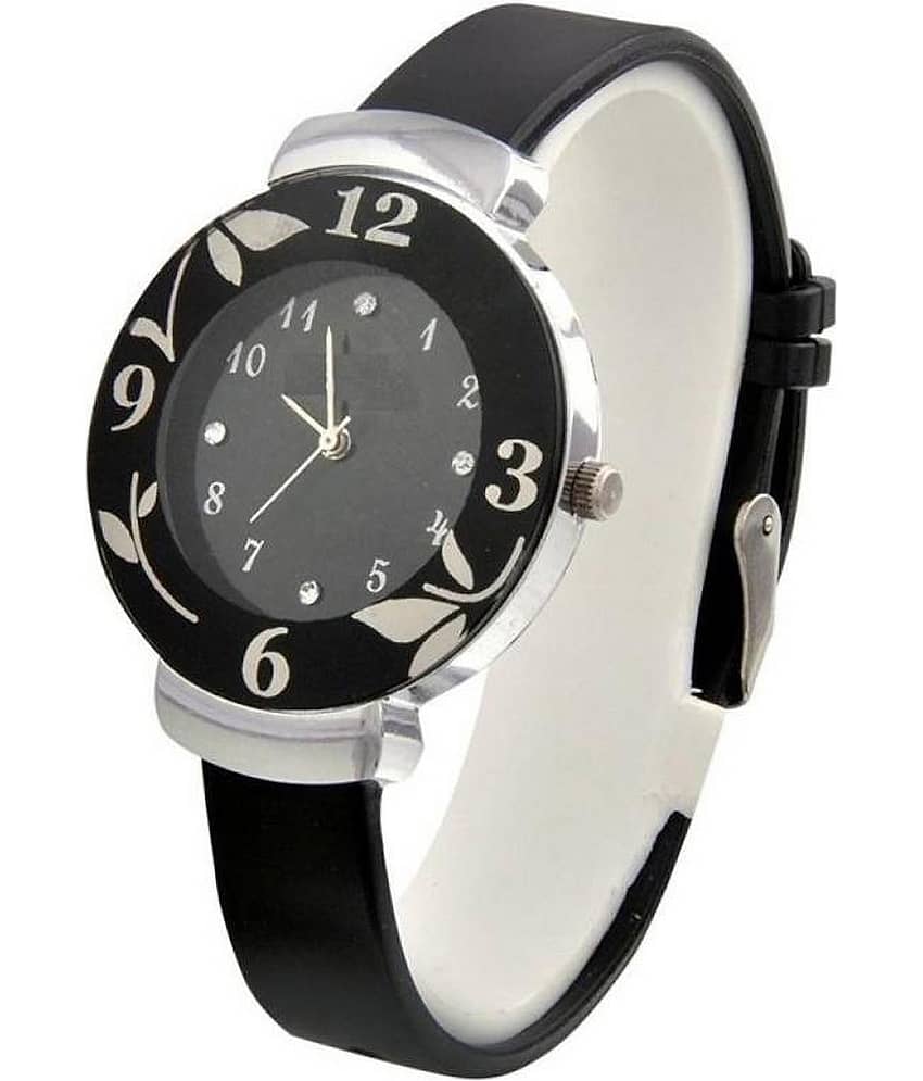 Shivark Black Leather Analog Womens Watch