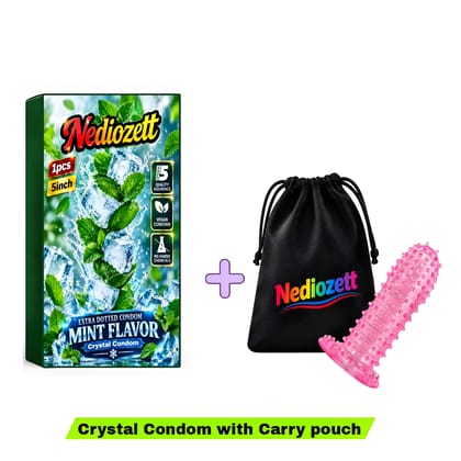 Nediozett Crystal Condom Mint Flavor For Long Last Action Silicone Reusable Condom Extra Dotted 5 inch with Carry Pouch (Pack of 1)