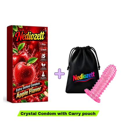 Nediozett Crystal Condom Apple Flavor For Long Last Action Silicone Reusable Condom Extra Dotted 5 inch with Carry Pouch (Pack of 1)