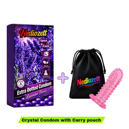 Nediozett Crystal Condom Lavender Flavor For Long Last Action Silicone Reusable Condom Extra Dotted 5 inch with Carry Pouch (Pack of 1)
