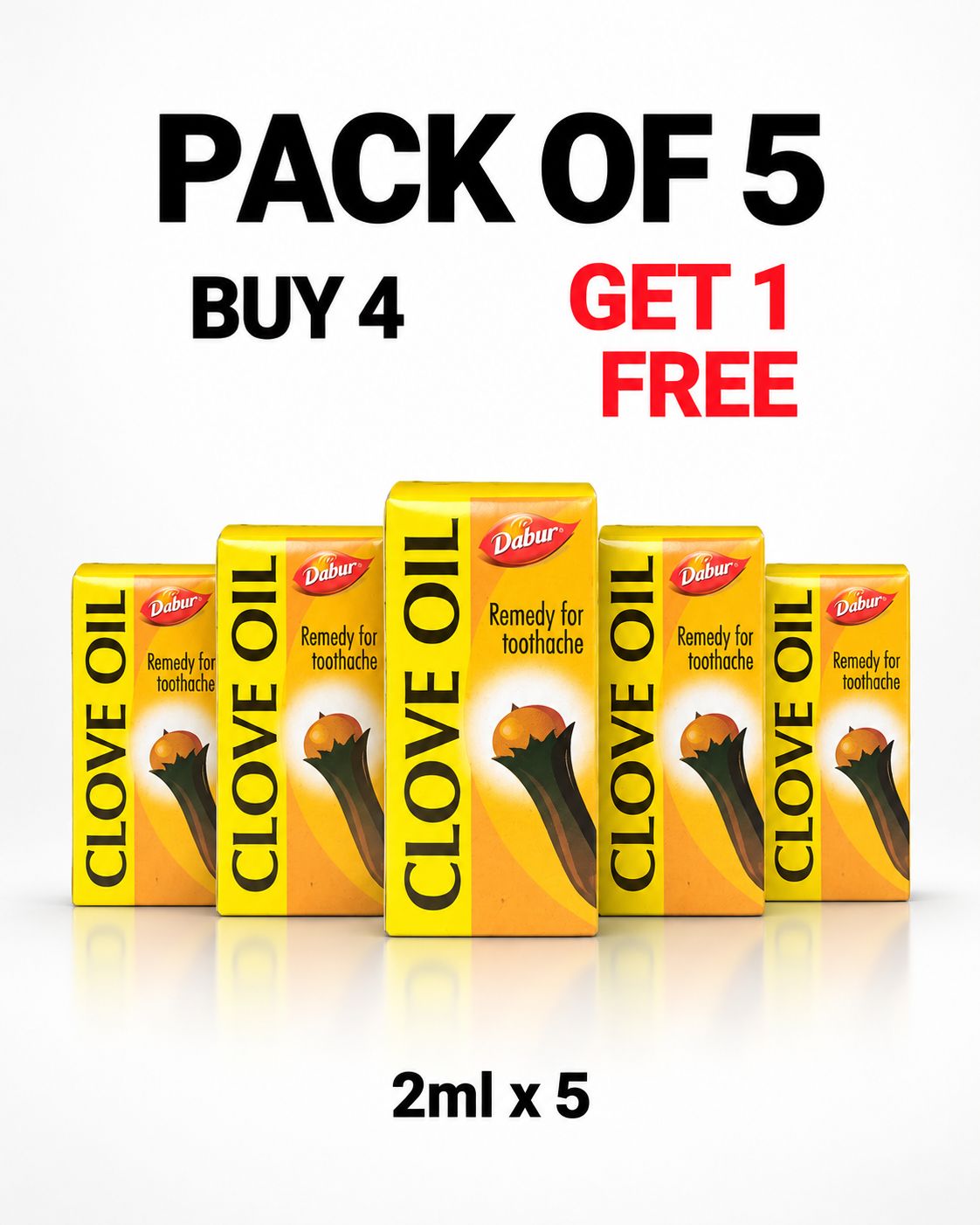 Dabur Clove Oil 2 ML - Pack of 5 (Buy 4 Get 1 Free)
