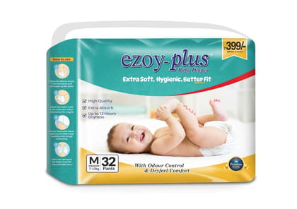 EzoyPlus Baby Diaper  M Size Pants,Soft & Comfortable 6-12 kg, 32 Pcs
