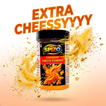 SPIZO Premium Quality Extra Cheeeessssy Cheddar Cheese Powder | Cheese Seasoning & Cheese Sprinkle for Popcorn, French Fries, Pasta, Pizza, Nachos, Noodles, Garlic Bread, Sandwiches, Burgers & Snacks | Rich Creamy Flavor