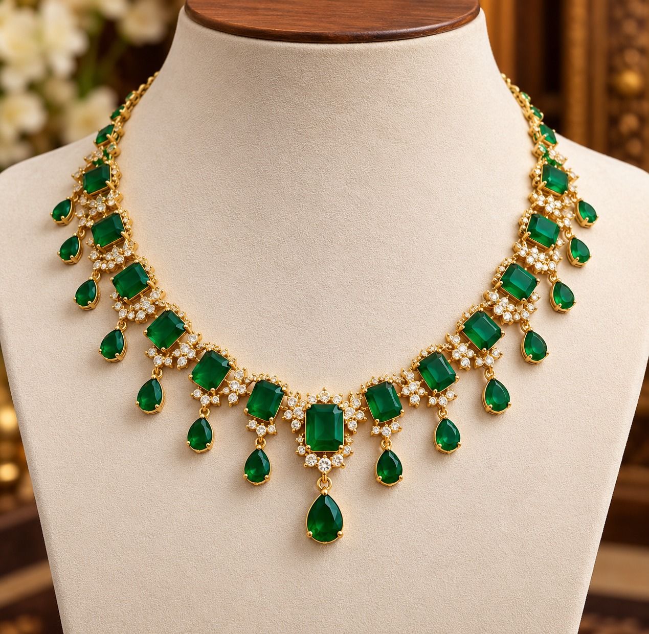 Ruba Gold Plated Emerald Green Crystal Statement Necklace for Women