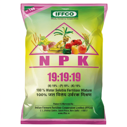IFFCO WSF 19:19:19 product contains 20 packs of 1 kg each (20 kg total)