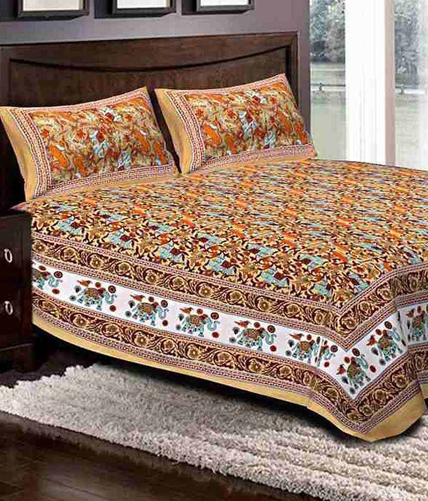 Uniqchoice 100% Pure Cotton Tradtional King Size 1 Double Bedsheet With 2 Pillow Cover