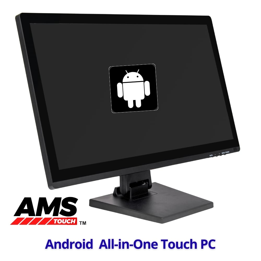AMS TOUCH 23.8" Capacitive ANDROID ALL IN ONE TOUCH PC, WITHOUT STAND, 1920 X 1080, FHD A+ IPS Panel, 10 Multi Touch Points, Zero Bezel, IP65 Front, ANDROID 13, 4GB/ 32GB, INBUILT WIFI/ BLUETOOTH